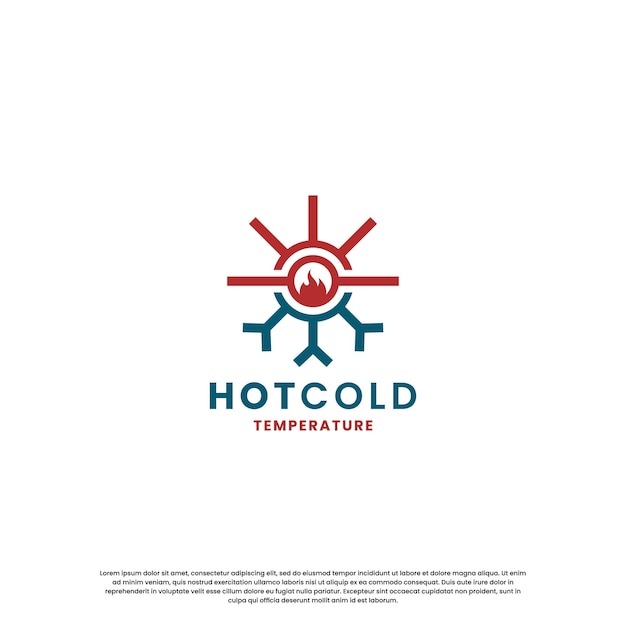 Design de logotipo quente e frio para combinação de ícone de neve e chama de temperatura