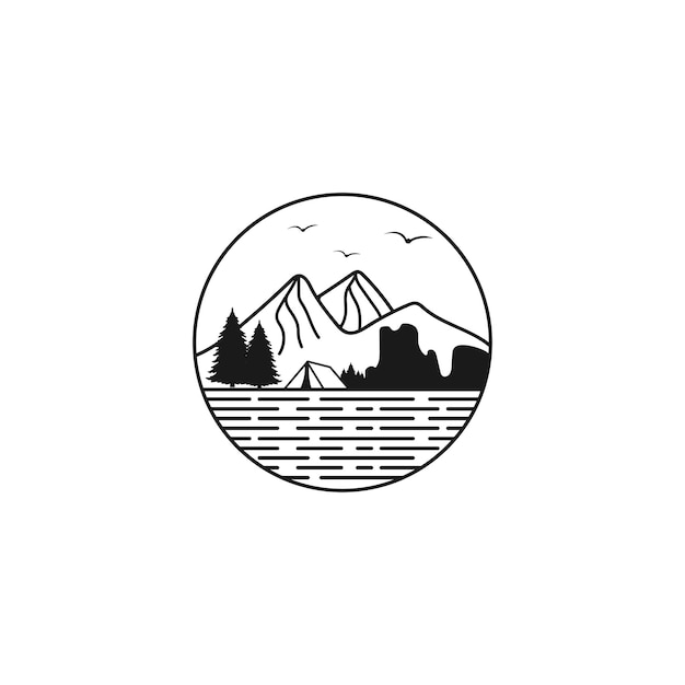 Design de logotipo retrô vintage mountain sea adventure