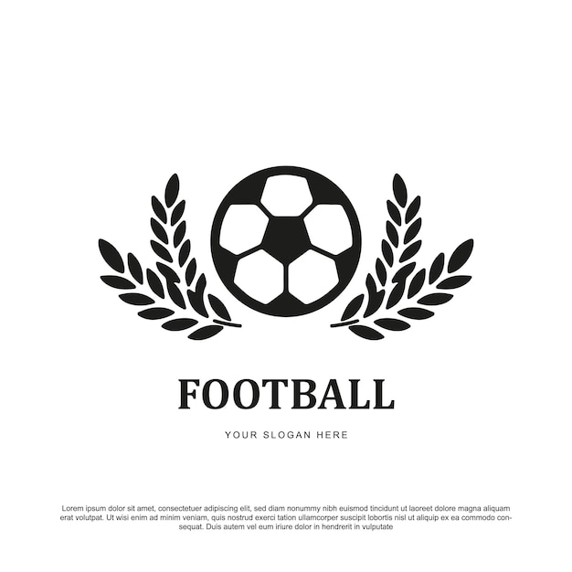 Design de logotipo simples de futebol mínimo bola com dois vetores de trigo