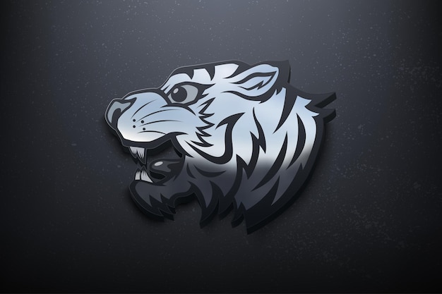 Design de logotipo tiger 3d, logotipo de maquete brilhante com parede texturizada. vetor realista