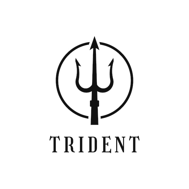 Vetor design de logotipo trident netuno com círculo