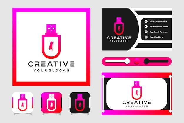 Design de logotipo usb moderno com letras i