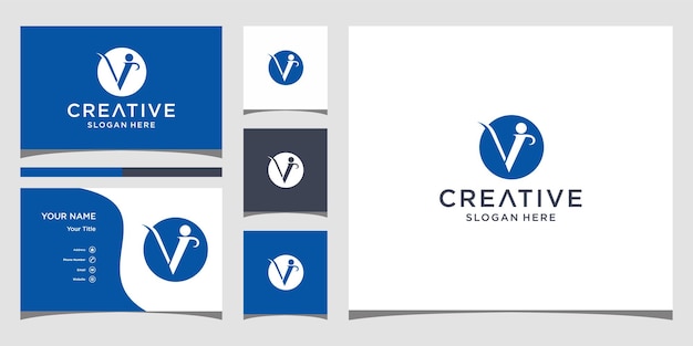 Design de logotipo v com modelo de cartão de visita