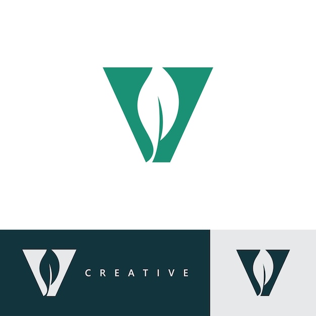 Design de logotipo v e modelo de iniciais de ícone de folha v criativo baseado em letras em vetor