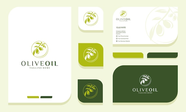 Design de logotipo verde-oliva e cartão de visita