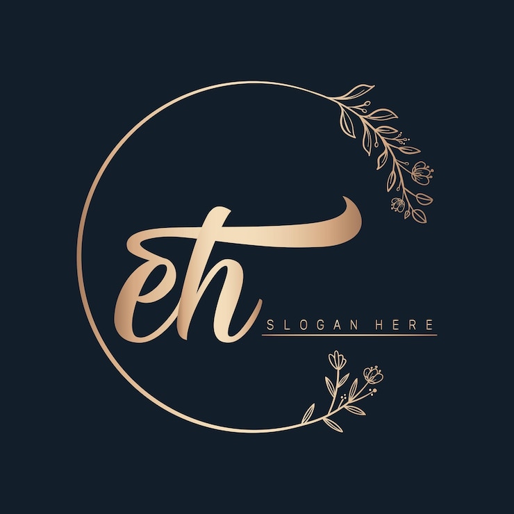 Vetor design de logotipo vetorial caligráfico e de assinatura com círculo em folha e flor de cor dourada