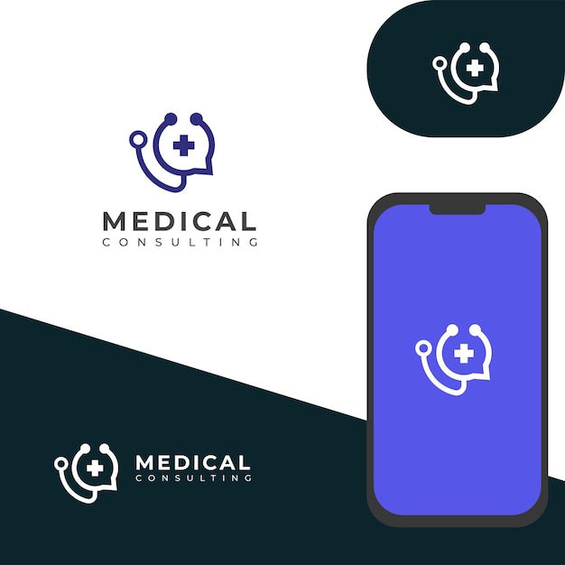 Vetor design de logotipo vetorial de consultoria médica logotipo de conversa de consultoria de chat médico