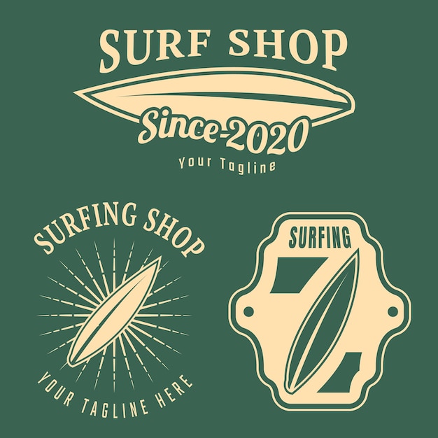 Vetor design de logotipo vintage de conjunto de surf