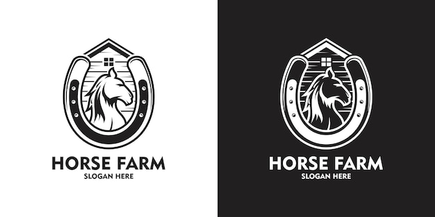 Design de logotipo vintage de fazenda de cavalos