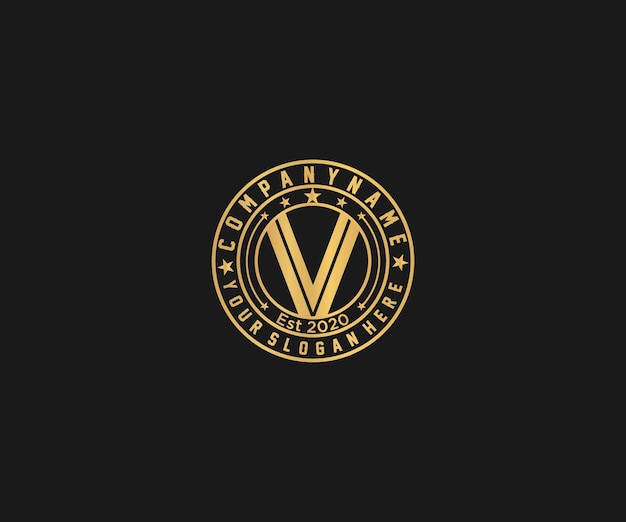 Design de logotipo vintage dourado com ilustração de design de logotipo em vetor letra v