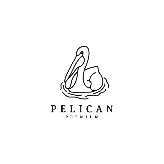 Design de logotipo vintage estilo de arte de linha de pássaro pelicano