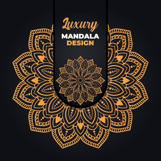 Design de mandala ornamental e de casamento de luxo e fundo islâmico em cor dourada