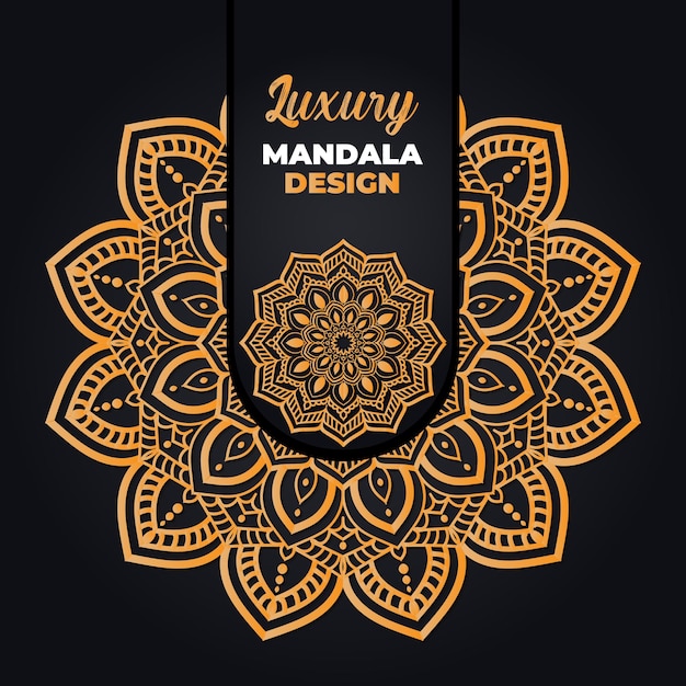 Design de mandala ornamental e de casamento de luxo e fundo islâmico em cor dourada