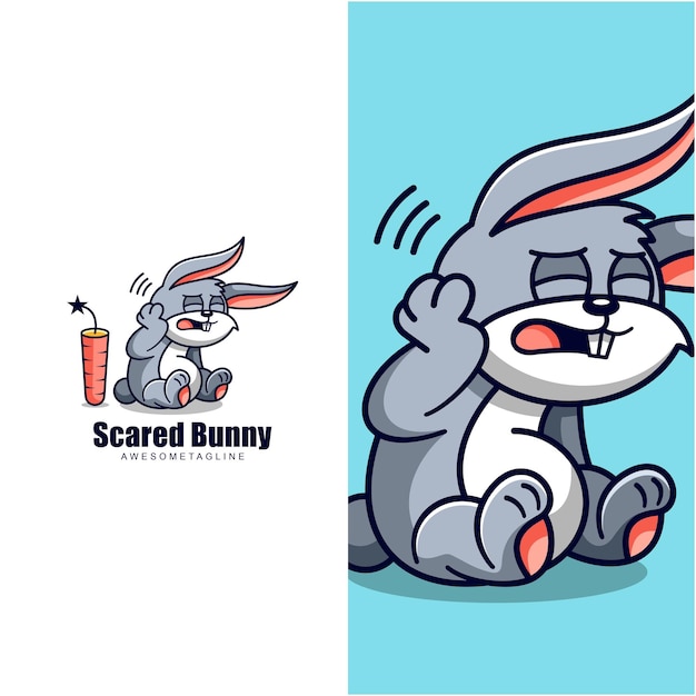 Vetor design de mascote de personagem de coelho assustado