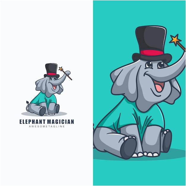 Vetor design de mascote de personagem mágico de elefante