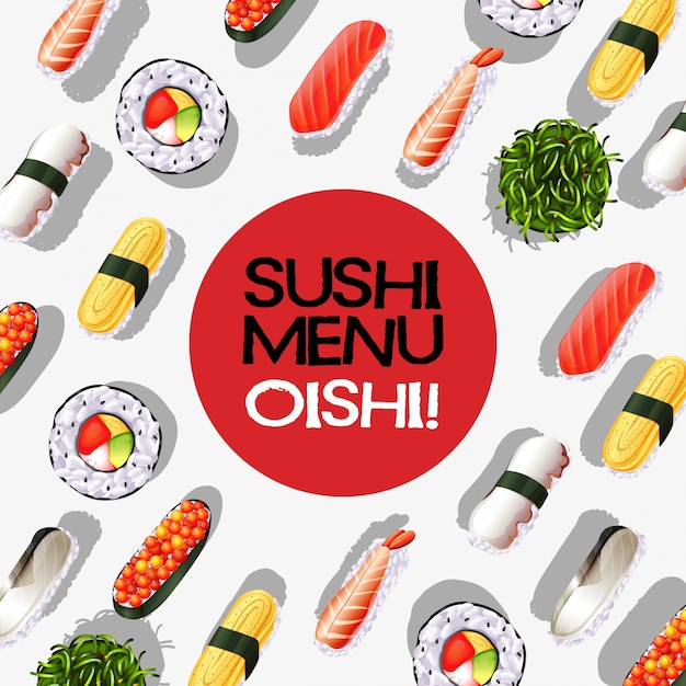 Design de menu com rolo de sushi