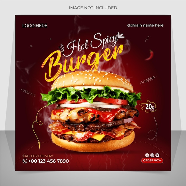 Design de menu de comida de hambúrguer saudável para postagem de mídia social
