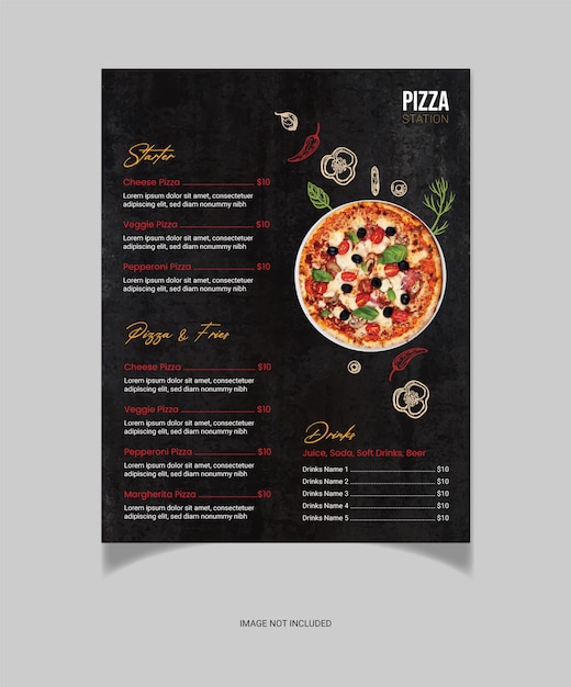 Vetor design de menu de pizza de restaurante