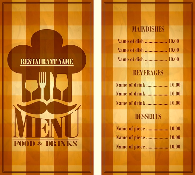 Vetor design de menu de restaurante fundo de toalha de mesa estilo retrô de menu de comida e bebidas ilustração vetorial