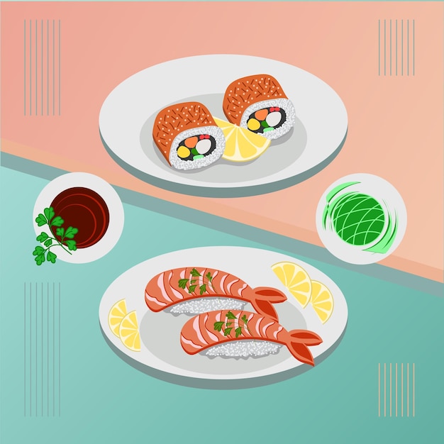 Design de menu de sushi de minimalismo de conceito de comida asiática