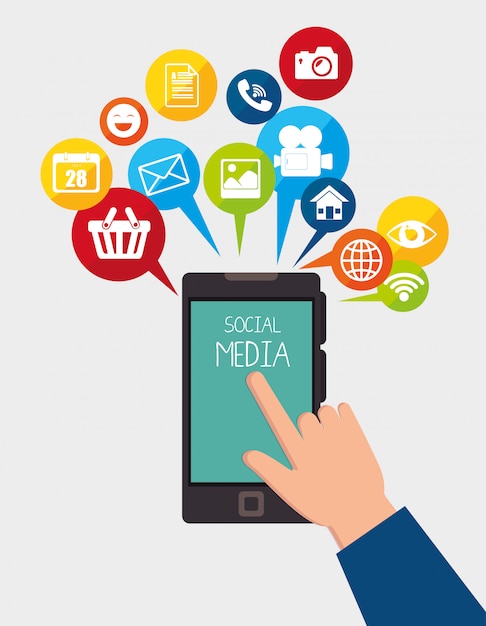 Design de mídia social com ícones multimídia