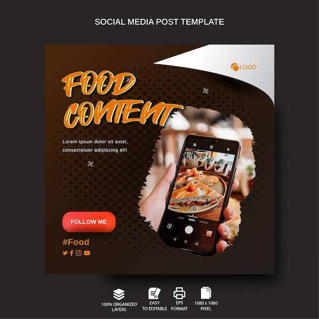 Vetor design de mídia social para conteúdo alimentar