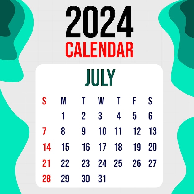 Vetor design de modelo colorido de calendário 2024