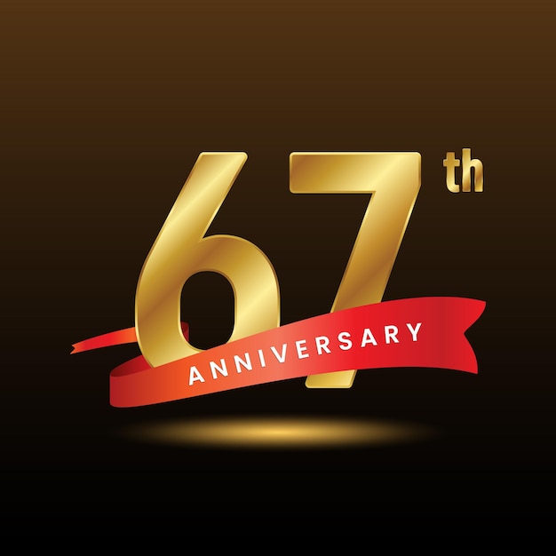 Design de modelo com um número dourado para um evento de aniversário de 67 anos