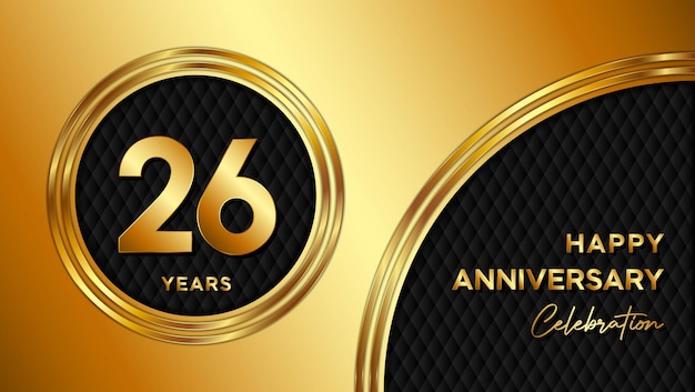 Vetor design de modelo de 26º aniversário com textura dourada e número para evento de comemoração de aniversário
