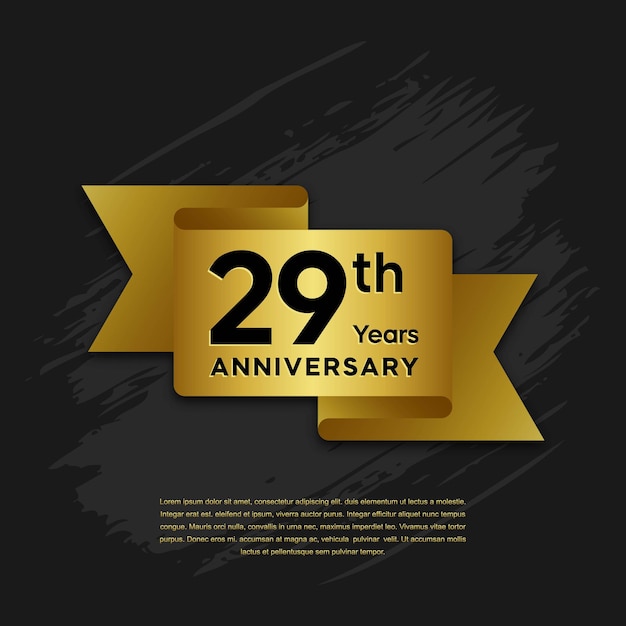Design de modelo de 29º aniversário com fita dourada para evento de comemoração de aniversário modelo de vetor