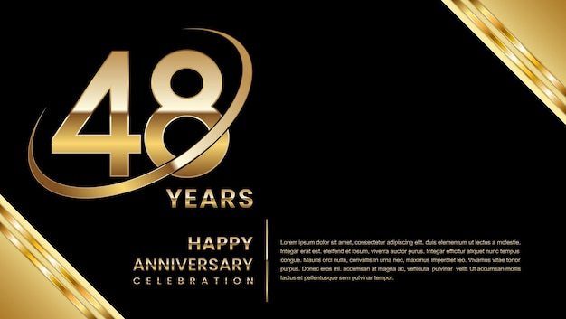 design de modelo de 48º aniversário com um número dourado em um fundo preto