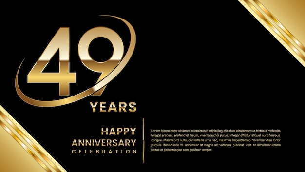 design de modelo de 49º aniversário com um número dourado em um fundo preto