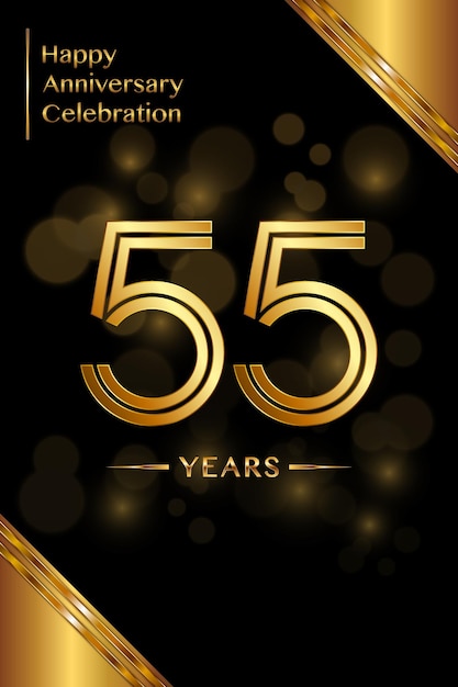 Vetor design de modelo de 55º aniversário com números de linha dupla vetor de modelo de aniversário de ouro