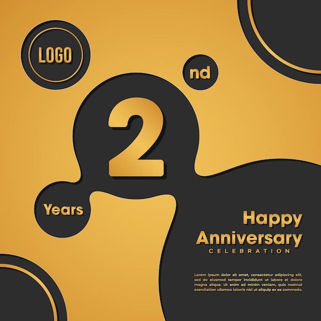 Design de modelo de aniversário de 2 anos ilustração vetorial de aniversário de ouro