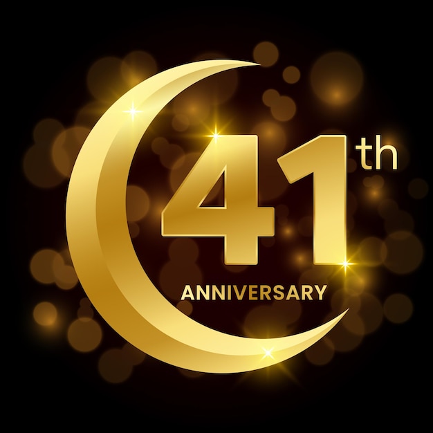 Design de modelo de aniversário de 41 anos com conceito de meia-lua dourada Modelo de vetor de logotipo