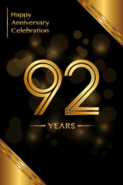 Vetor design de modelo de aniversário de 92 anos com números de linha dupla vetor de modelo de aniversário de ouro