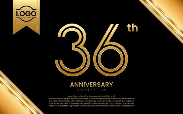 Design de modelo de aniversário de comemoração do 36º aniversário com modelo de vetor de número dourado