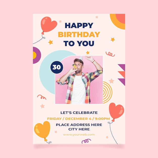 Design de modelo de aniversário desenhado à mão