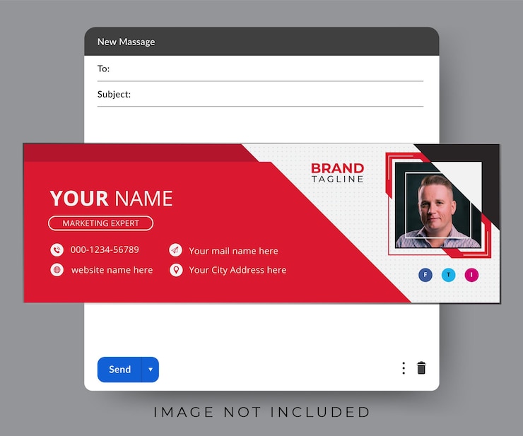 Vetor design de modelo de assinatura de e-mail corporativo com detalhes pessoais