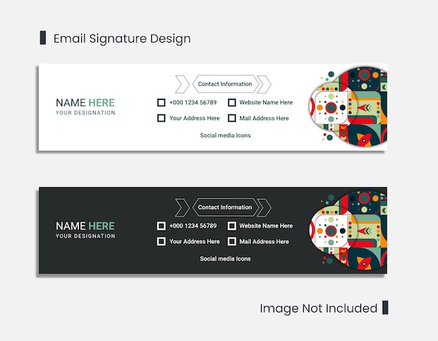 Vetor design de modelo de assinatura de e-mail criativo ou rodapé de e-mail para fins promocionais com formas abstratas