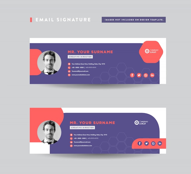 Design de modelo de assinatura de email | Rodapé do email | Capa pessoal de mídia social