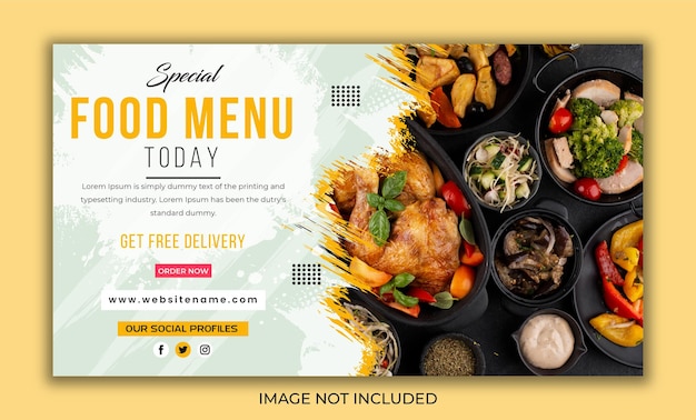 Vetor design de modelo de banner da web de marketing de mídia social de menu de restaurante de comida.
