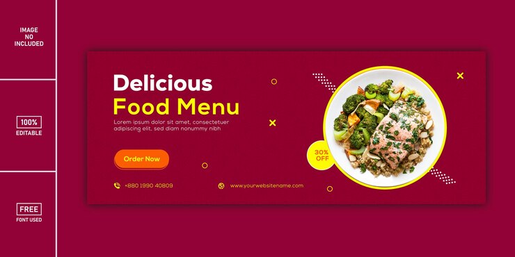 Vetor design de modelo de banner da web de marketing de mídia social de menu de restaurante de fast food