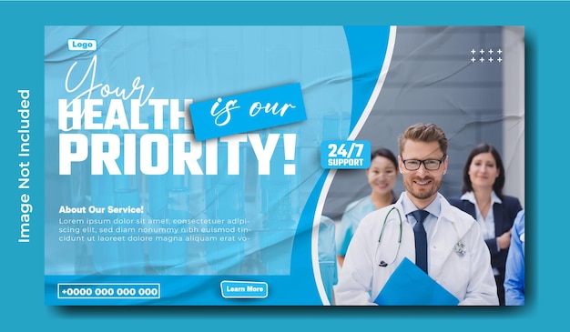 Design de modelo de banner de anúncios web de serviços médicos