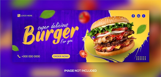 Design de modelo de banner de capa de facebook de comida deliciosa e restaurante