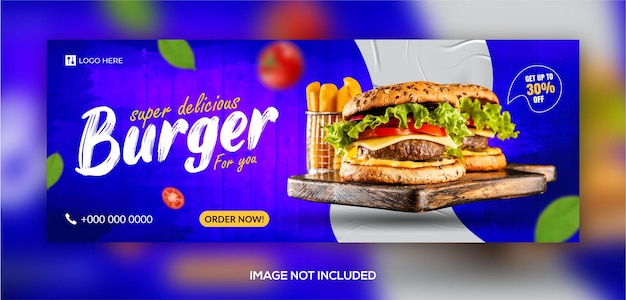 Design de modelo de banner de capa de facebook de comida deliciosa e restaurante