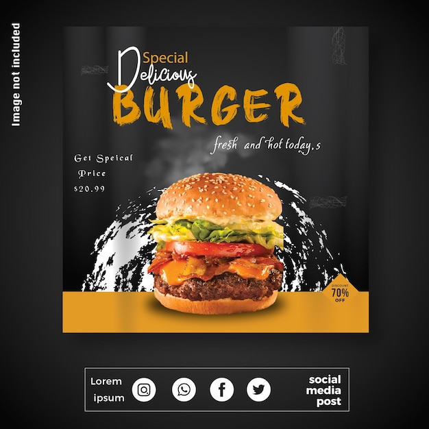 Design de modelo de banner de postagem de menu especial de comida e banner de postagem no instagram