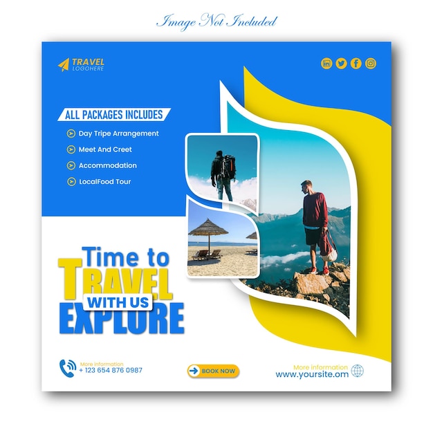 Design de modelo de banner de postagem de mídia social de viagens Marketing de turismo de viagens de férias