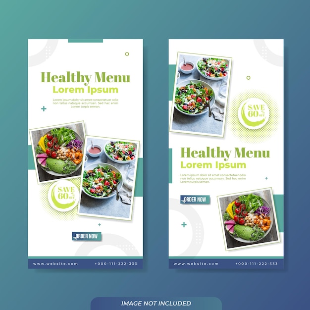 Design de modelo de banner de promoção de menu de comida saudável