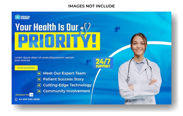 Design de modelo de banner de publicidade na web de serviços médicos